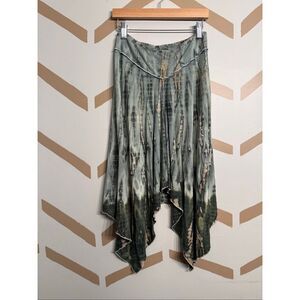 Omgaiatree Olive Green Tie Dye Print Pull-On Asymmetrical Pixie Skirt Size Small